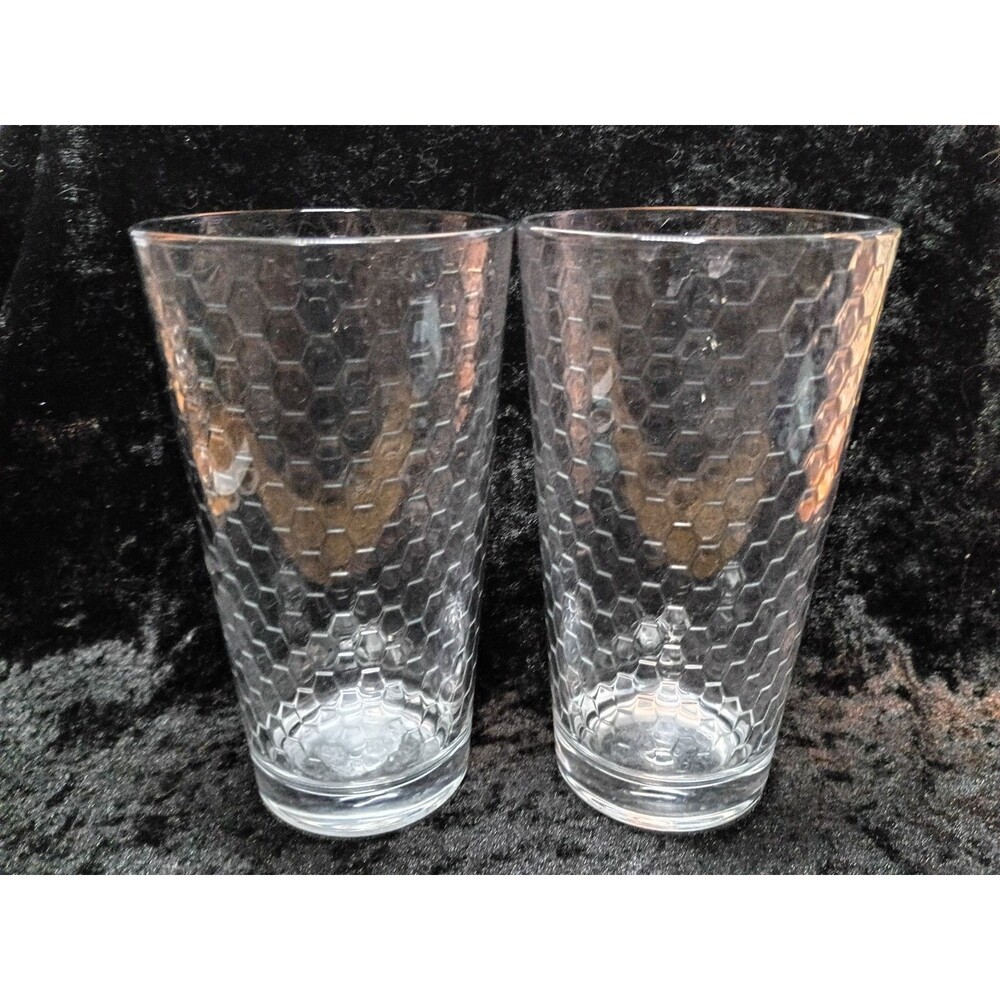 Vintage Pasabahce Honeycomb Tall Tumblers Set of 2 Double Droplet Mark 6 inch